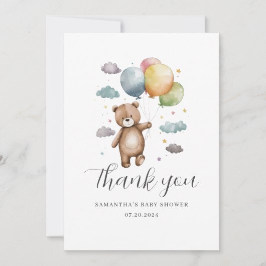 Schattige Beren ballon Baby shower plat bedankje Bedankkaart (Voorkant)