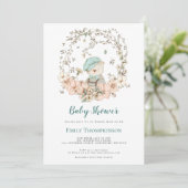 Schattige Beren bladeren turquoise Baby shower Kaart (Staand voorkant)