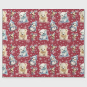 Schattige Beren en pinguïns kerstinpakpapier Cadeaupapier (Vlak)