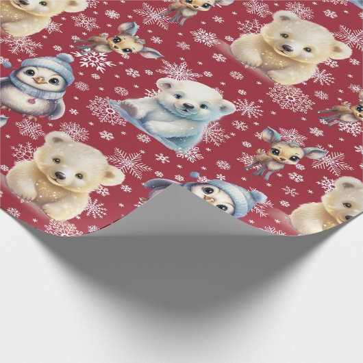Schattige Beren en pinguïns kerstinpakpapier Cadeaupapier (Hoek)