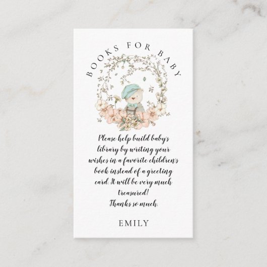  Schattige Beren loof boeken Baby Boy Shower Informatiekaartje (Voorkant)