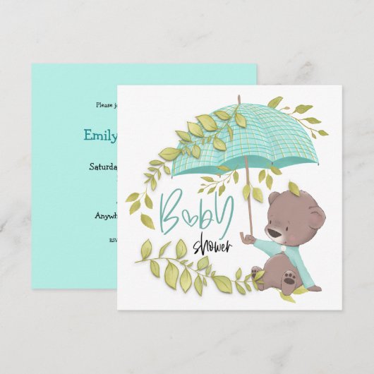 Schattige Beren paraplu botanische jongen Baby sho Kaart (Voorkant / Achterkant)