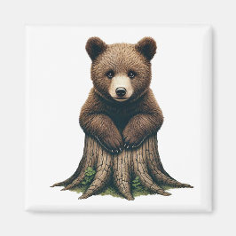 Schattige Beren welp zittend op boomstronk Magneet