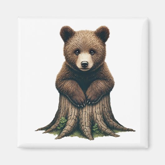 Schattige Beren welp zittend op boomstronk Magneet (Voorkant)