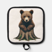 Schattige Beren welp zittend op boomstronk Pannenlap (Voorkant)