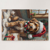 Schattige Bernedoodle Hond Knuffel Gebreide Kerstm Legpuzzel (Horizontaal)