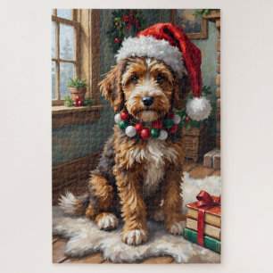 Schattige Bernedoodle Hond Knuffel Gebreide Kerstm Legpuzzel