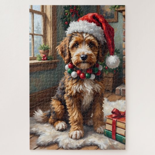 Schattige Bernedoodle Hond Knuffel Gebreide Kerstm Legpuzzel (Verticaal)