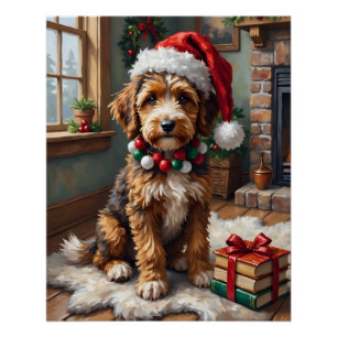 Schattige Bernedoodle Hond Knuffel Gebreide Kerstm Perfect Poster