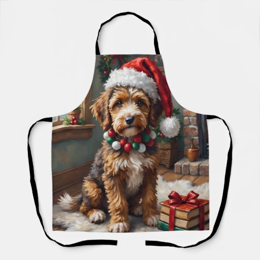 Schattige Bernedoodle-hond met warme gebreide kers Schort (Voorkant)