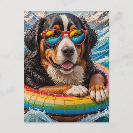Schattige Berner Mountain Dog geniet van Float Tri Briefkaart (Voorkant)