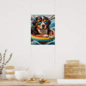 Schattige Berner Mountain Dog geniet van Float Tri Poster (Keuken)