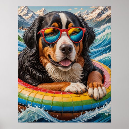 Schattige Berner Mountain Dog geniet van Float Tri Poster (Voorkant)