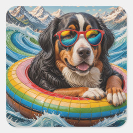 Schattige Berner Mountain Dog geniet van Float Tri Vierkante Sticker