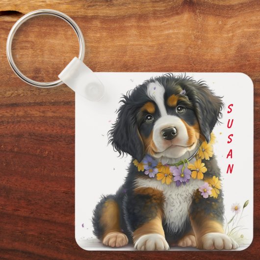 Schattige berner puppy hond sleutelhanger (Voorkant)