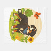 Schattige Berner Sennenhond met Zonnebloem & Boter Fleece Deken (Voorkant (Horizontaal))