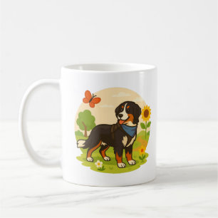 Schattige Berner Sennenhond met Zonnebloem & Boter Koffiemok
