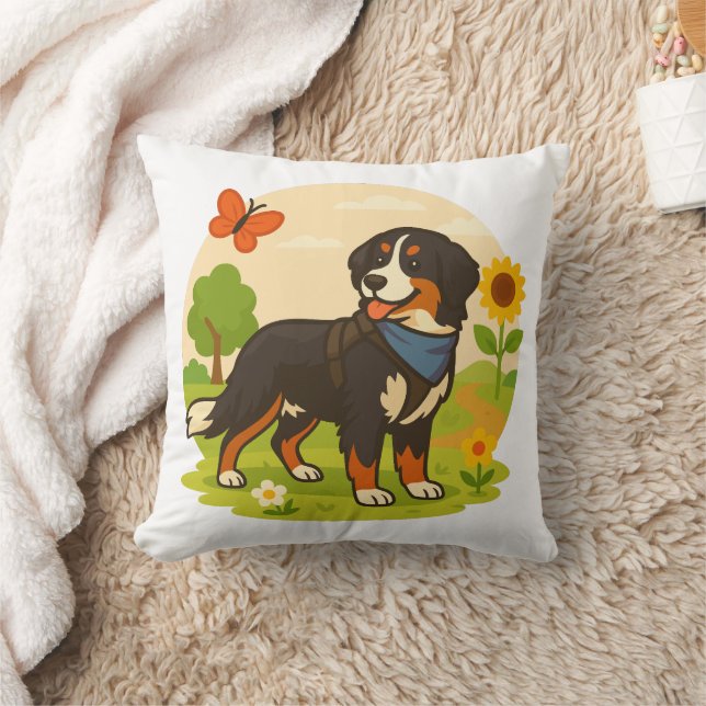 Schattige Berner Sennenhond met Zonnebloem & Boter Kussen (Deken)
