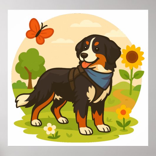 Schattige Berner Sennenhond met Zonnebloem & Boter Poster (Voorkant)