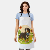Schattige Berner Sennenhond met Zonnebloem & Boter Schort (Gedragen)