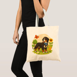 Schattige Berner Sennenhond met Zonnebloem & Boter Tote Bag