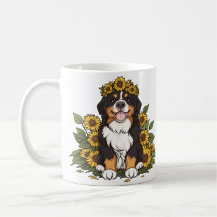 Schattige Berner Sennenhond met zonnebloemenkroon Koffiemok