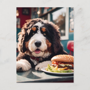 Schattige Bernerdoodle bij het Diner Briefkaart