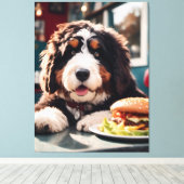 Schattige Bernerdoodle bij het Diner Canvas Afdruk (Insitu (Houten vloer))