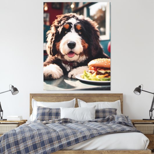 Schattige Bernerdoodle bij het Diner Canvas Afdruk (Insitu (Slaapkamer))