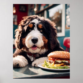 Schattige Bernerdoodle bij het Diner Poster