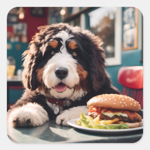 Schattige Bernerdoodle bij het Diner Vierkante Sticker