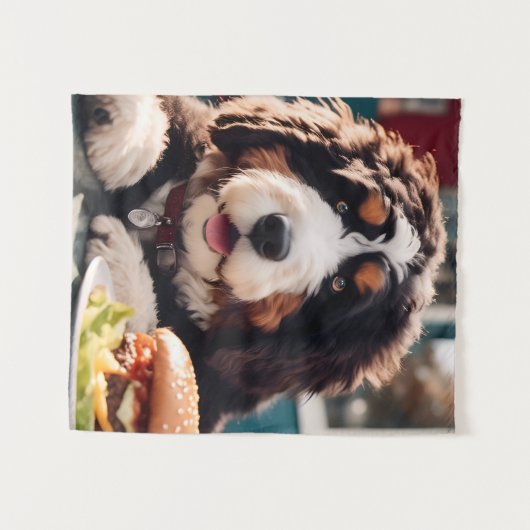 Schattige Bernerdoodle bij het Diner Wandkleed (Voorkant (horizontaal))
