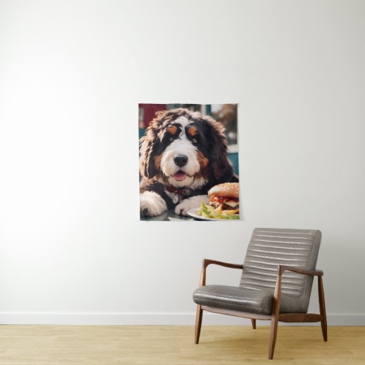 Schattige Bernerdoodle bij het Diner Wandkleed (In situ)