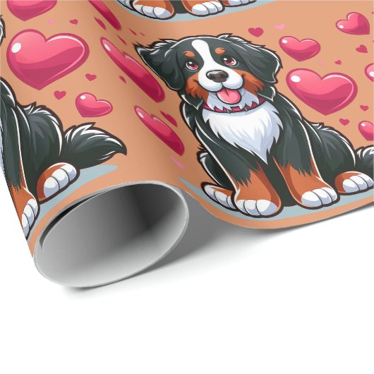 Schattige Bernese berghond Fijne Valentijnsdag Cadeaupapier (Rol Hoek)