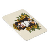 Schattige Bernese berghond met zonnebloemenkroon Magneet (Rechterzijde)