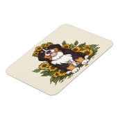 Schattige Bernese berghond met zonnebloemenkroon Magneet (Linkerzijde)