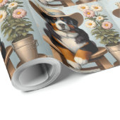 Schattige Bernese Mountain Dog met hoed en bloemen Cadeaupapier (Rol Hoek)