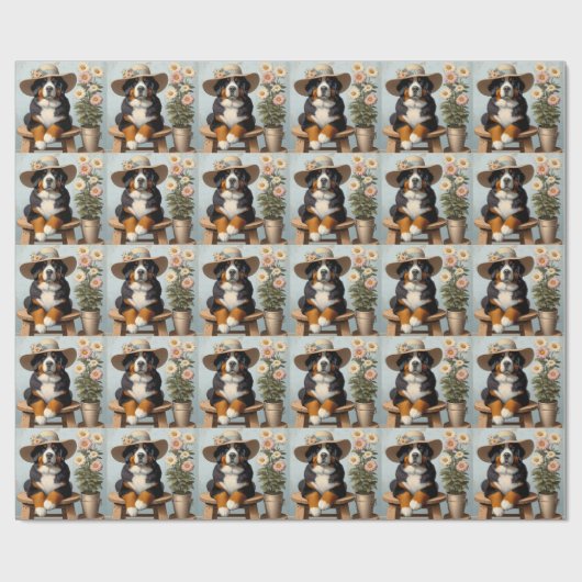 Schattige Bernese Mountain Dog met hoed en bloemen Cadeaupapier (Vlak)