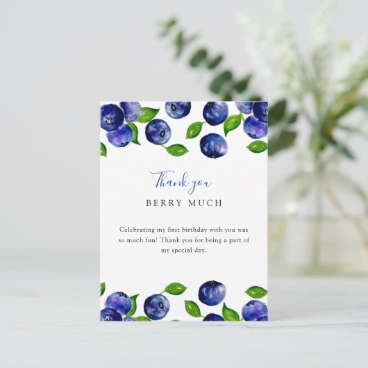 Schattige bes eerste verjaardag bosbes dank je briefkaart (Staand voorkant)