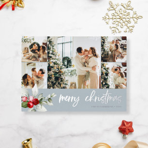 Schattige Bes Kerst Script Foto Ijsblauw Folie Feestdagenkaart