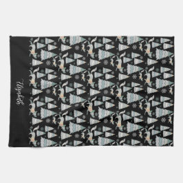 Schattige besneeuwd bos en charmante vossen theedoek