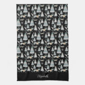 Schattige besneeuwd bos en charmante vossen theedoek (Verticaal)