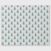 Schattige besneeuwde kerstboom cadeaupapier (Vlak)