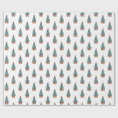Schattige Besneeuwde Kerstboom Cadeaupapier (Vlak)