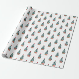 Schattige Besneeuwde Kerstboom Cadeaupapier