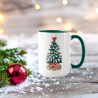 Schattige Besneeuwde Kerstboom Groen Mok