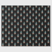 Schattige besneeuwde kerstboom Zwart Cadeaupapier (Vlak)
