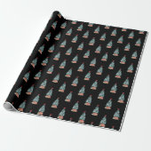 Schattige besneeuwde kerstboom Zwart Cadeaupapier (Uitgerold)