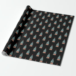 Schattige besneeuwde kerstboom Zwart Cadeaupapier
