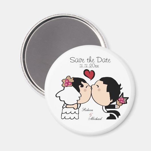 Schattige besparingen van bruid en bruidegom op magneet (Voorkant / Achterkant)